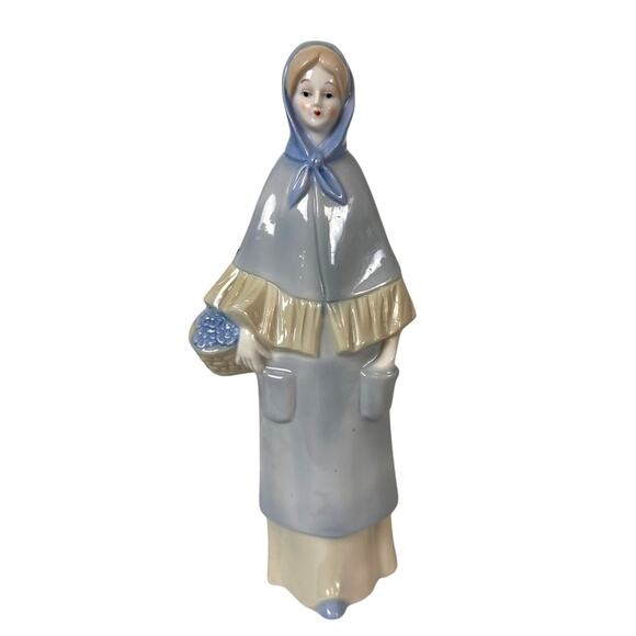 Frankel Lady Figurine Vintage Ceramic Flower Girl Basket Elegant Muted Blue - Picture 4 of 15